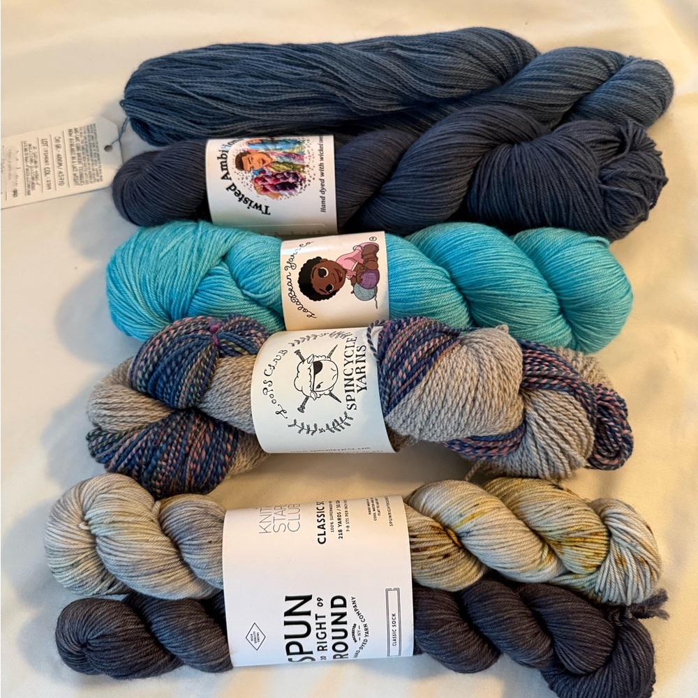 Hand-Dyed Yarn Bundle in Navy, Teal, Gray and Cream - Multipack Skeins